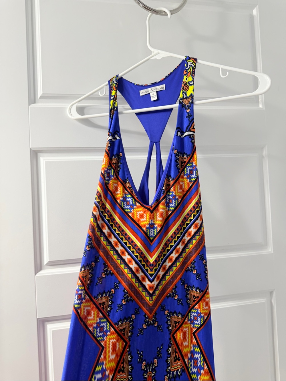 Moa Moa Electric Blue Tribal-Accent Maxi Dress